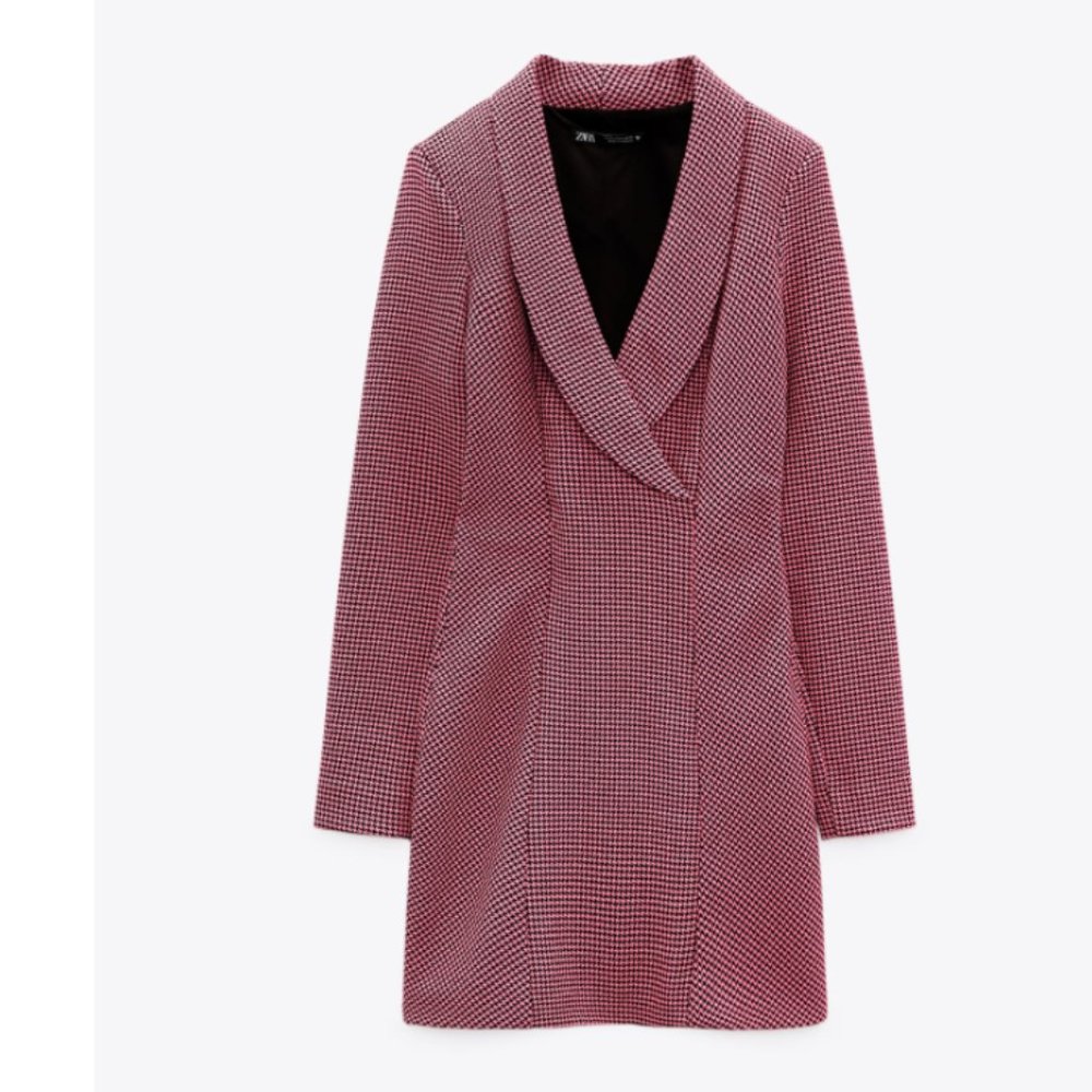ZARA PINK & BLACK FULLY LINED HOUNDSTOOTH BLAZER DRESS - Picture 2 of 15